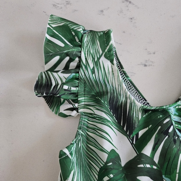 Tropical Print Montesera Print Ruffle Baby One Piece Swim Suit - Picture 4 of 11